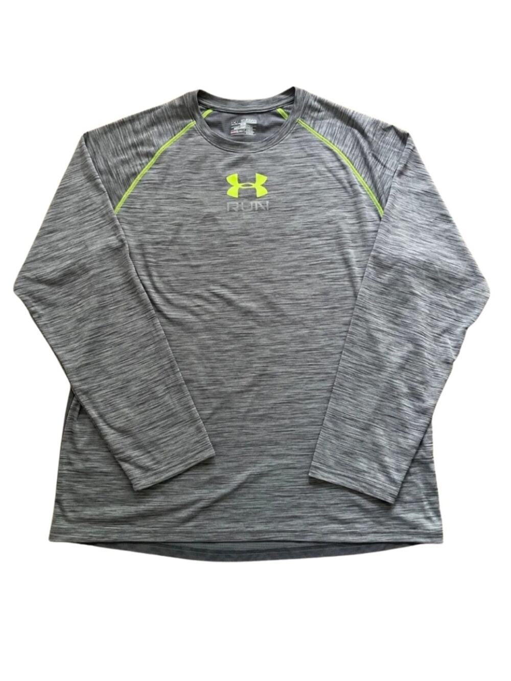 Under Armour Men’s Grey/Green Long-Sleeve Shirt Athletic Workout Gym 2XL #0158